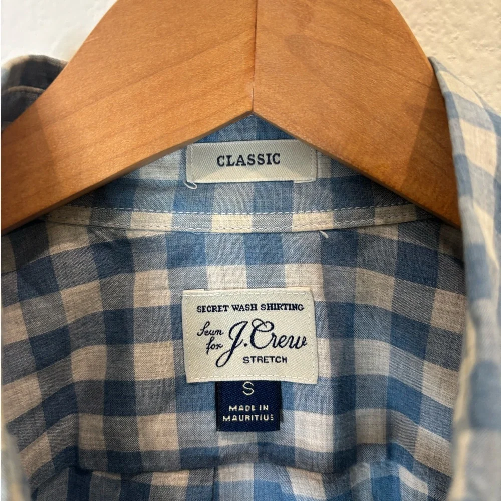 J Crew Mens Gingham Button Up‎ Shirt Size L Blue Long Sleeve Collared